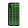 classic Scottish tartan pattern in deep emerald green with intersecting white, golden yellow, and black stripes in a traditional woven plaid style on Glossy Highland Green Tartan Tough Case for iPhone - default view