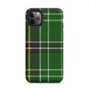 classic Scottish tartan pattern in deep emerald green with intersecting white, golden yellow, and black stripes in a traditional woven plaid style on Matte Highland Green Tartan Tough Case for iPhone - default view