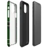 classic Scottish tartan pattern in deep emerald green with intersecting white, golden yellow, and black stripes in a traditional woven plaid style on Glossy Highland Green Tartan Tough Case for iPhone - default view