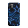 Matte Dark Star Neon Blue Tough Case for iPhone — overlapping five-point stars in deep blue and black with glowing electric