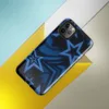 Glossy Dark Star Neon Blue Tough Case for iPhone — overlapping five-point stars in deep blue and black with glowing electric