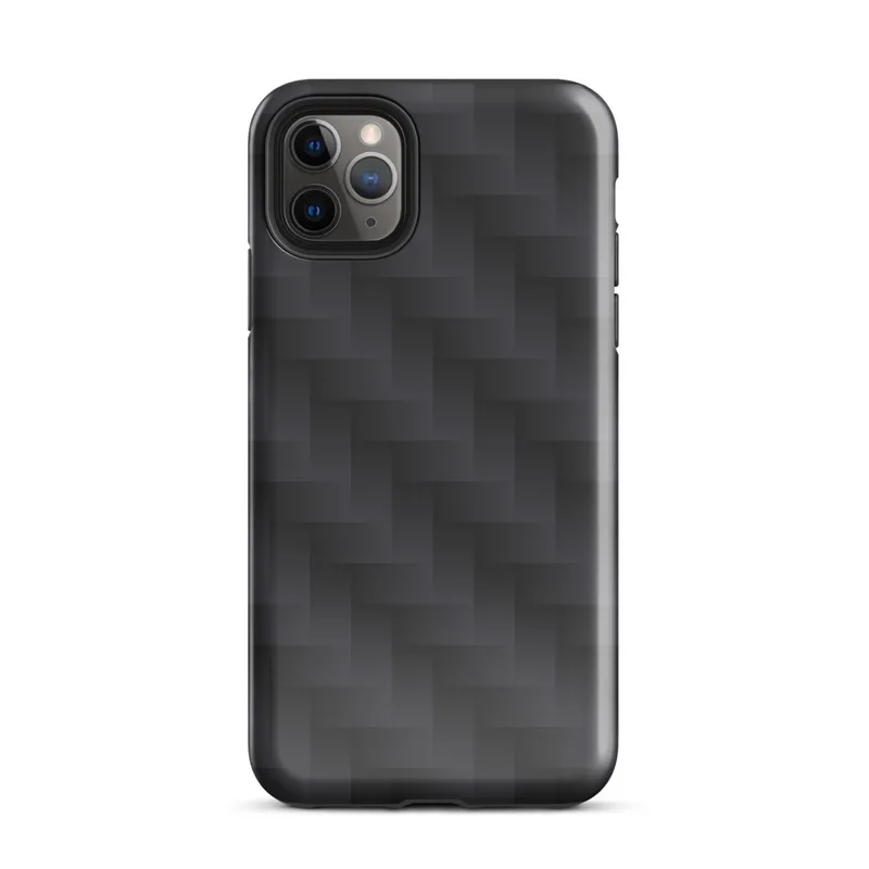 Glossy Carbon Weave Armor Tough Case for iPhone — seamless dark carbon fiber weave pattern with interlocking diagonal bands