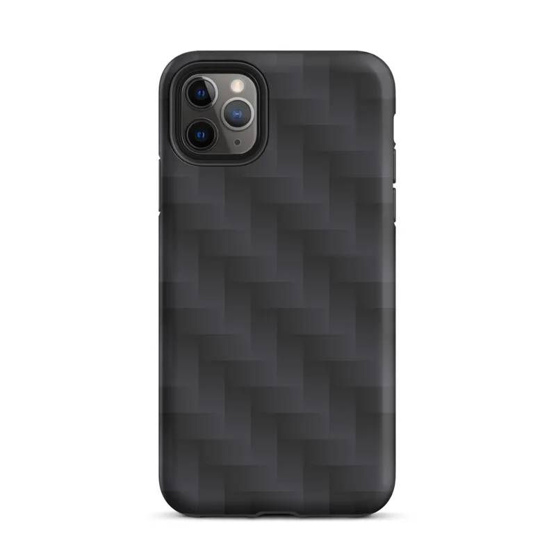 Matte Carbon Weave Armor Tough Case for iPhone — seamless dark carbon fiber weave pattern with interlocking diagonal bands