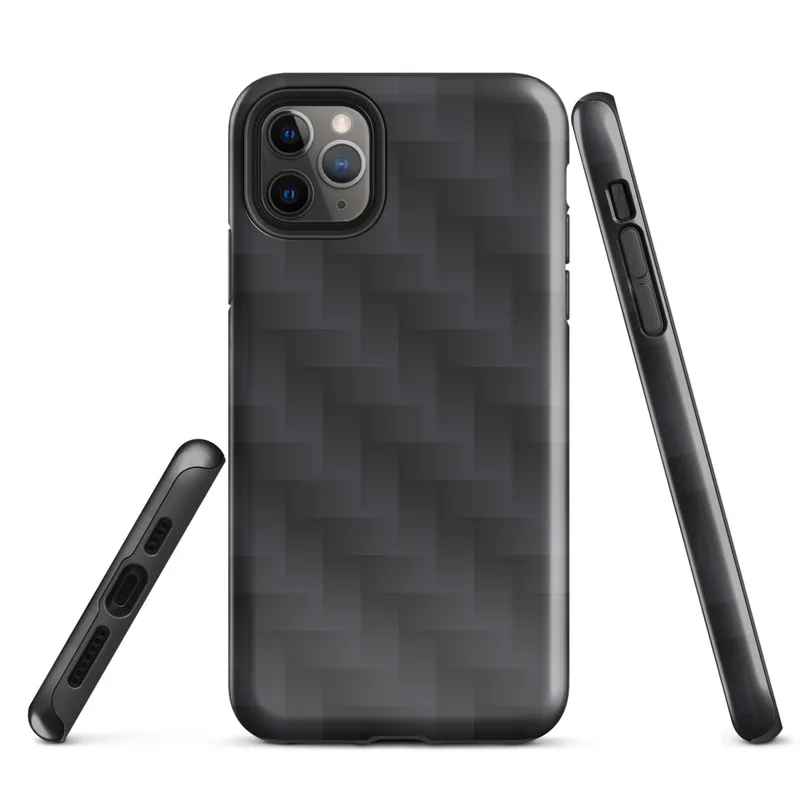 Glossy Carbon Weave Armor Tough Case for iPhone — seamless dark carbon fiber weave pattern with interlocking diagonal bands