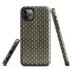 Glossy Tactical Woven Armor Tough Case for iPhone — seamless olive green and tan basketweave pattern resembling tightly