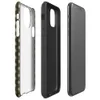 Glossy Tactical Woven Armor Tough Case for iPhone — seamless olive green and tan basketweave pattern resembling tightly