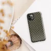 Glossy Tactical Woven Armor Tough Case for iPhone — seamless olive green and tan basketweave pattern resembling tightly