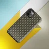 Glossy Tactical Woven Armor Tough Case for iPhone — seamless olive green and tan basketweave pattern resembling tightly
