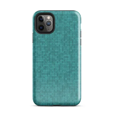 seamless teal knitted fabric texture in turquoise and seafoam tones with subtle depth variation across the surface on Glossy Teal Knit Texture Tough Case for iPhone - default view