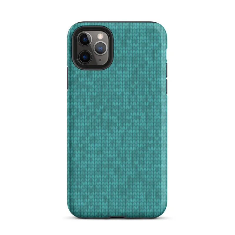 Matte Teal Knit Texture Tough Case for iPhone — seamless teal knitted fabric texture in turquoise and seafoam tones
