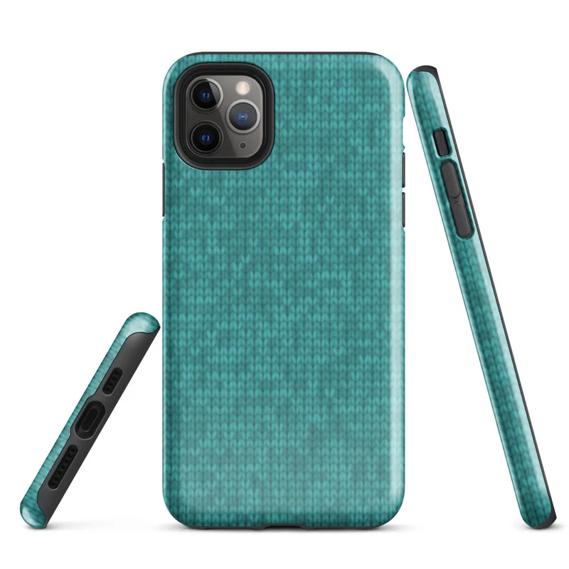 Glossy Teal Knit Texture Tough Case for iPhone — seamless teal knitted fabric texture in turquoise and seafoam tones