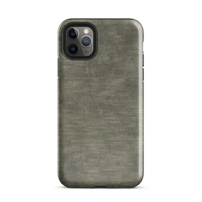 tightly woven horizontal fiber texture in layered olive, taupe, and charcoal tones with organic variation on Glossy Woven Earth Texture Tough Case for iPhone - default view