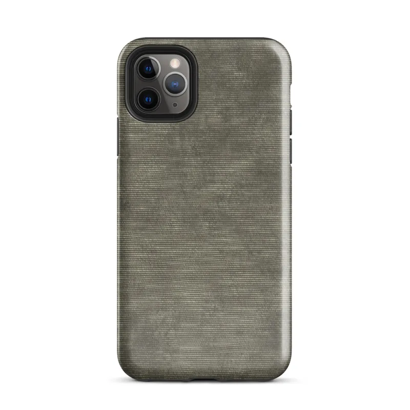 Glossy Woven Earth Texture Tough Case for iPhone — tightly woven horizontal fiber texture in layered olive, taupe