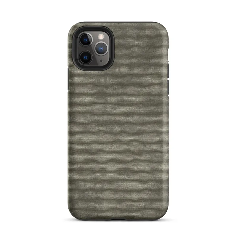Matte Woven Earth Texture Tough Case for iPhone — tightly woven horizontal fiber texture in layered olive, taupe