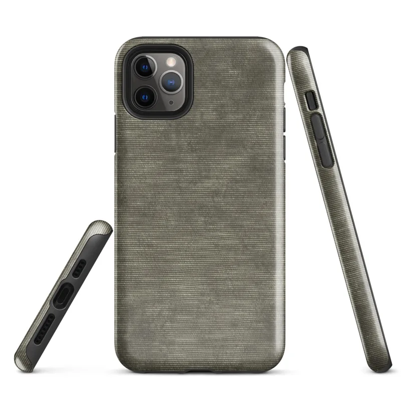 Glossy Woven Earth Texture Tough Case for iPhone — tightly woven horizontal fiber texture in layered olive, taupe