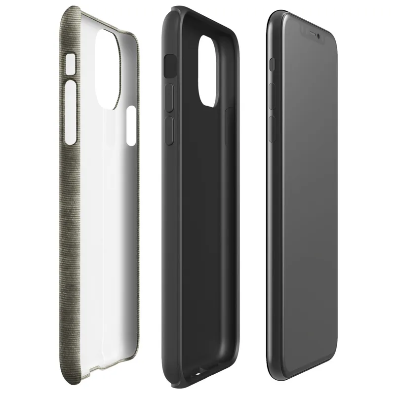 Glossy Woven Earth Texture Tough Case for iPhone — tightly woven horizontal fiber texture in layered olive, taupe