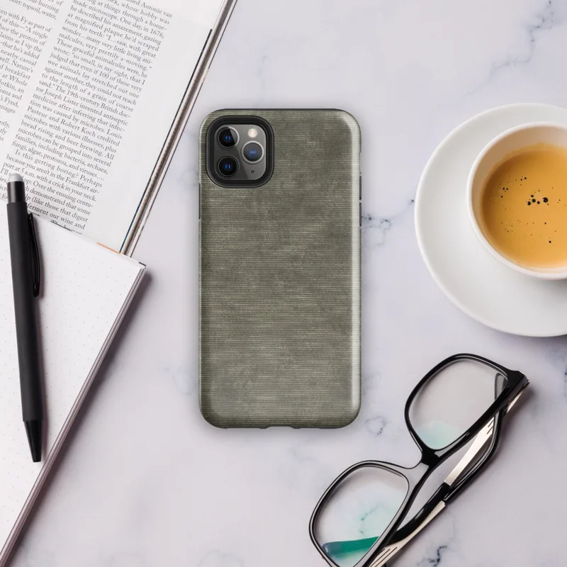 Glossy Woven Earth Texture Tough Case for iPhone — tightly woven horizontal fiber texture in layered olive, taupe
