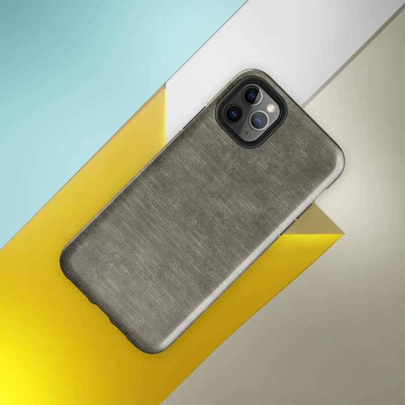 Glossy Woven Earth Texture Tough Case for iPhone — tightly woven horizontal fiber texture in layered olive, taupe