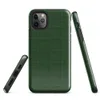 Glossy Forest Green Quilted Grid Tough Case for iPhone — deep forest green quilted fabric surface with a stitched grid