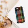 Glossy Bold Plaid Riot Tough Case for iPhone — bold tartan plaid pattern in black, fiery red-orange, electric teal