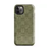 Glossy Woven Grid Olive Tough Case for iPhone — repeating grid of alternating horizontal and vertical line-textured squares