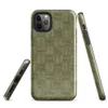 Glossy Woven Grid Olive Tough Case for iPhone — repeating grid of alternating horizontal and vertical line-textured squares