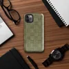 Glossy Woven Grid Olive Tough Case for iPhone — repeating grid of alternating horizontal and vertical line-textured squares