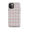 Matte Classic Red Plaid Tough Case for iPhone — red and white windowpane plaid grid pattern on a soft white woven textile