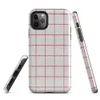 Glossy Classic Red Plaid Tough Case for iPhone — red and white windowpane plaid grid pattern on a soft white woven textile