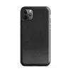 Glossy Scratched Black Leather Tough Case for iPhone — close-up black leather surface with fine grain pores and scattered