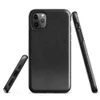 Glossy Scratched Black Leather Tough Case for iPhone — close-up black leather surface with fine grain pores and scattered