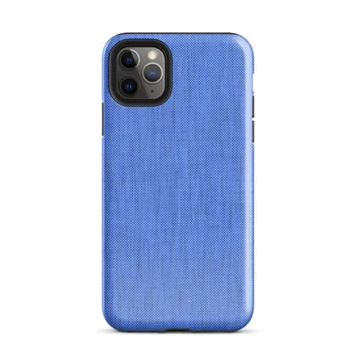 seamless woven chambray fabric texture in soft periwinkle blue with subtle vertical thread striping on Glossy Classic Blue Woven Texture Tough Case for iPhone - default view