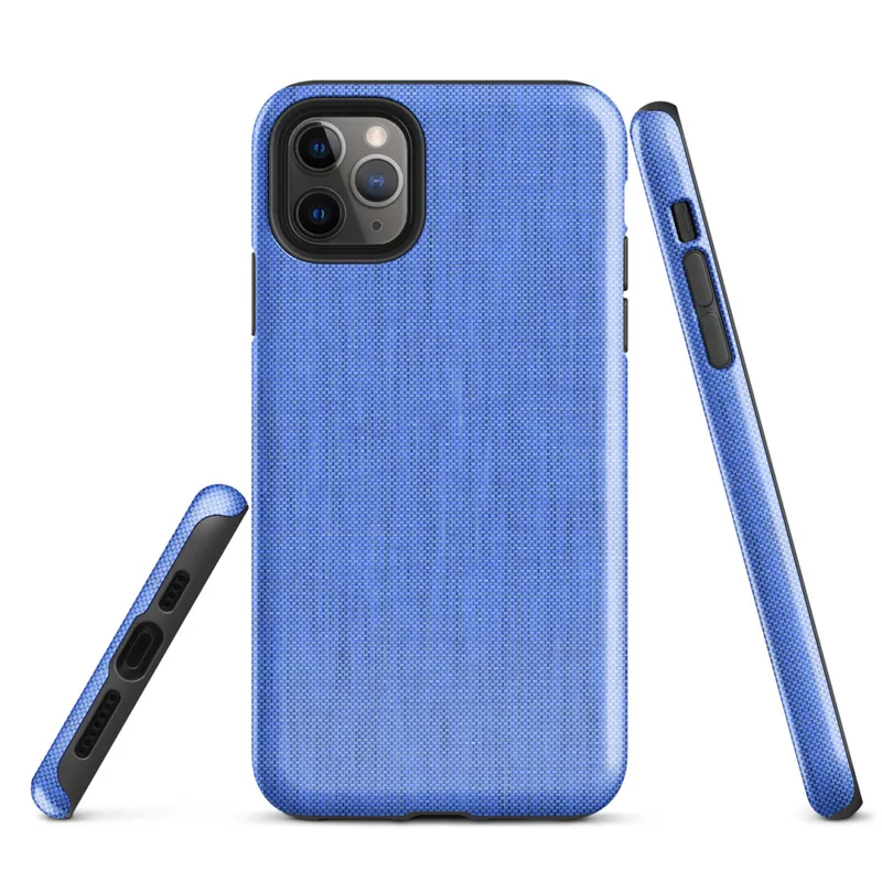 Glossy Classic Blue Woven Texture Tough Case for iPhone — seamless woven chambray fabric texture in soft periwinkle blue