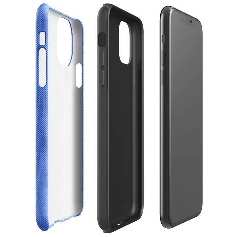 Glossy Classic Blue Woven Texture Tough Case for iPhone — seamless woven chambray fabric texture in soft periwinkle blue
