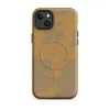 peeled golden kraft paper layers revealing corrugated cardboard fluting beneath in warm amber and tan tones on Matte Torn Cardboard Texture MagSafe Tough Case for iPhone - default - Front view