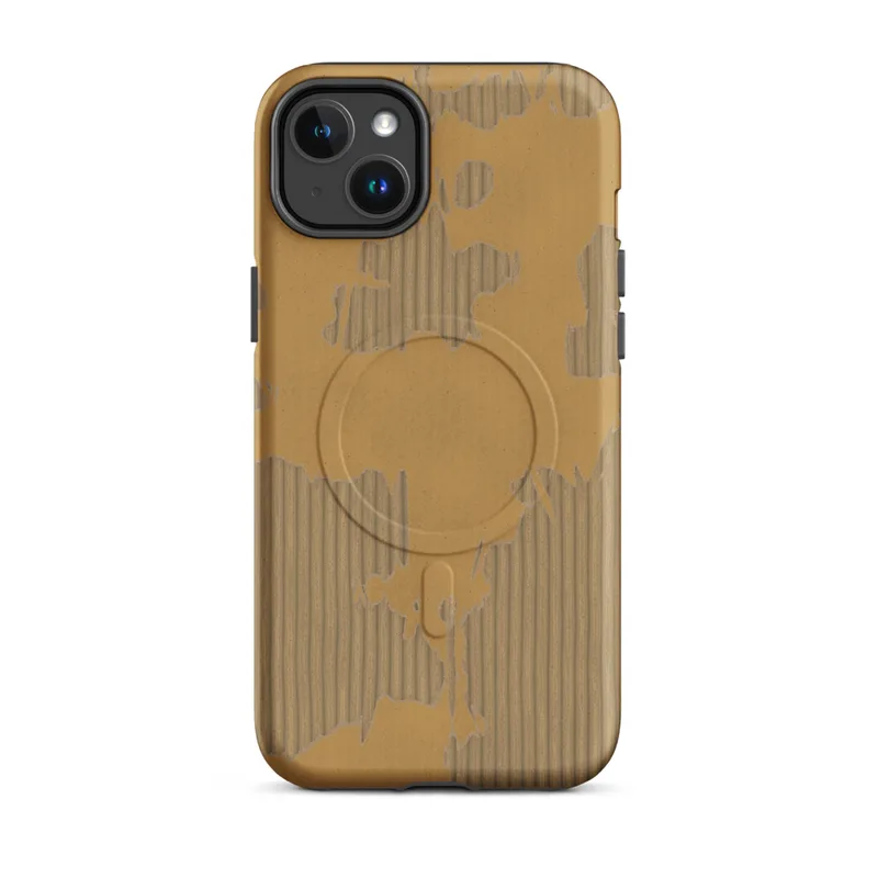 peeled golden kraft paper layers revealing corrugated cardboard fluting beneath in warm amber and tan tones on Matte Torn Cardboard Texture MagSafe Tough Case for iPhone - default - Front view