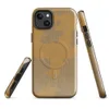 peeled golden kraft paper layers revealing corrugated cardboard fluting beneath in warm amber and tan tones on Glossy Torn Cardboard Texture MagSafe Tough Case for iPhone - default - Front view