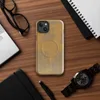 peeled golden kraft paper layers revealing corrugated cardboard fluting beneath in warm amber and tan tones on Glossy Torn Cardboard Texture MagSafe Tough Case for iPhone - default - Front view