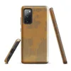 torn and peeling kraft paper revealing corrugated cardboard fluting beneath, warm amber and taupe tones with ragged irregular edges on Glossy Worn Cardboard World Tough Case for Samsung - default - Front view