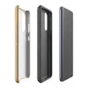 torn and peeling kraft paper revealing corrugated cardboard fluting beneath, warm amber and taupe tones with ragged irregular edges on Glossy Worn Cardboard World Tough Case for Samsung - default - Front view