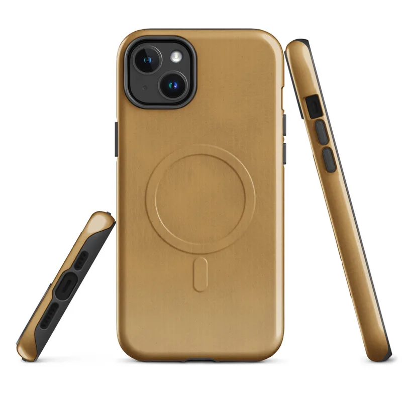 smooth golden ochre surface with soft brushed texture and subtle warm tonal variations resembling windswept sand dunes on Glossy Golden Sand Dune MagSafe Tough Case for iPhone - default - Front view