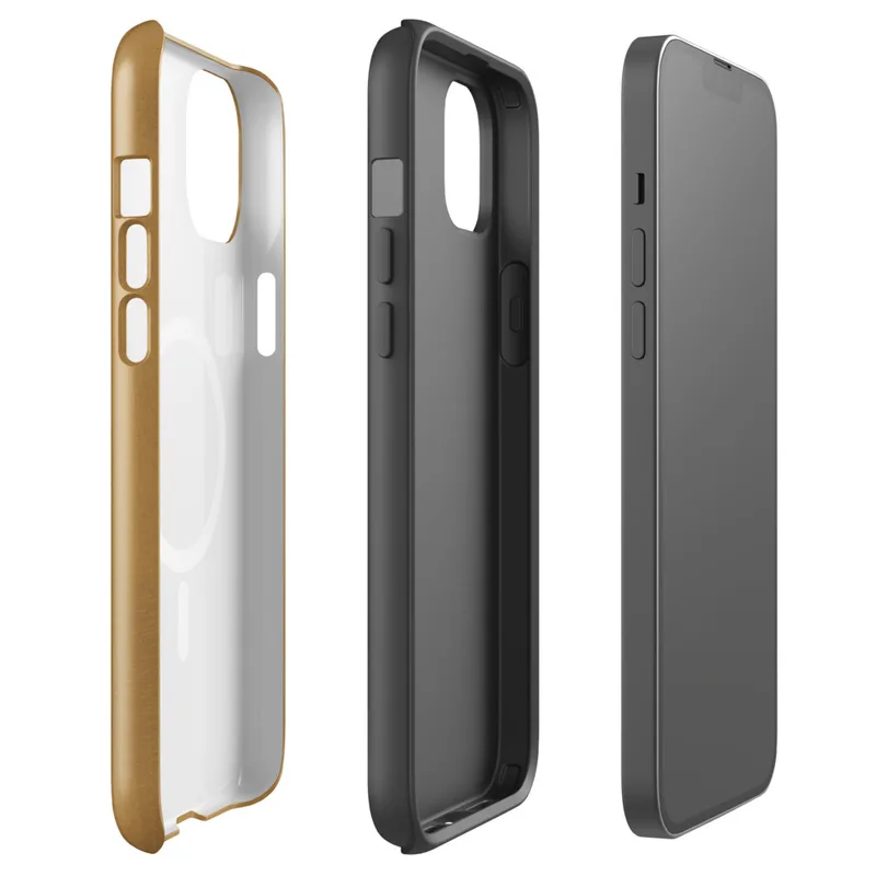 smooth golden ochre surface with soft brushed texture and subtle warm tonal variations resembling windswept sand dunes on Glossy Golden Sand Dune MagSafe Tough Case for iPhone - default - Front view
