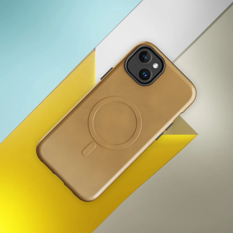 smooth golden ochre surface with soft brushed texture and subtle warm tonal variations resembling windswept sand dunes on Glossy Golden Sand Dune MagSafe Tough Case for iPhone - default - Front view