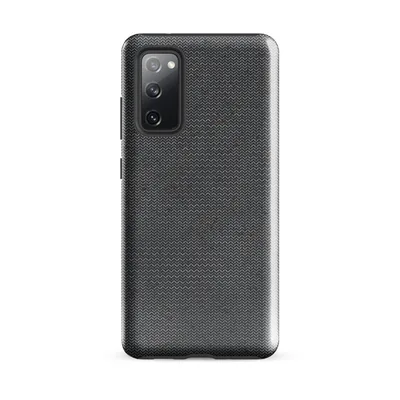 dense interlocking chevron knit pattern in steel grey with scattered deep red flecks on a dark background on Glossy Steel Knit Armor Tough Case for Samsung - default - Front view