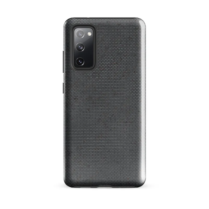 Glossy Steel Knit Armor Tough Case for Samsung — dense interlocking chevron knit pattern in steel grey with scattered deep