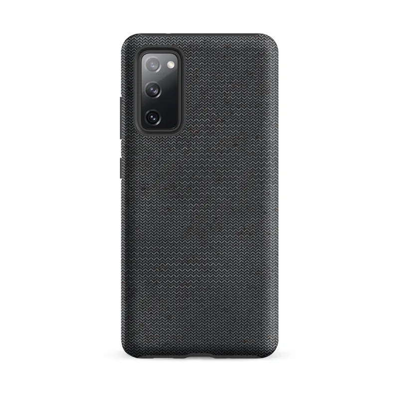 Matte Steel Knit Armor Tough Case for Samsung — dense interlocking chevron knit pattern in steel grey with scattered deep