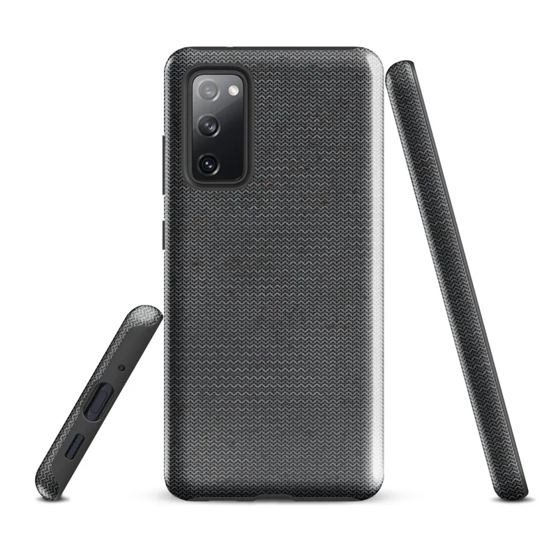 Glossy Steel Knit Armor Tough Case for Samsung — dense interlocking chevron knit pattern in steel grey with scattered deep