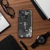 Glossy Circuit City MagSafe Tough Case for iPhone — dense isometric circuit board and industrial machinery blueprint