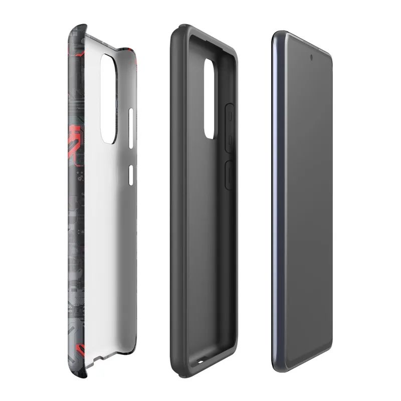 Glossy Circuit Warfare Armor Tough Case for Samsung — densely packed mechanical circuit board panels in dark steel gray