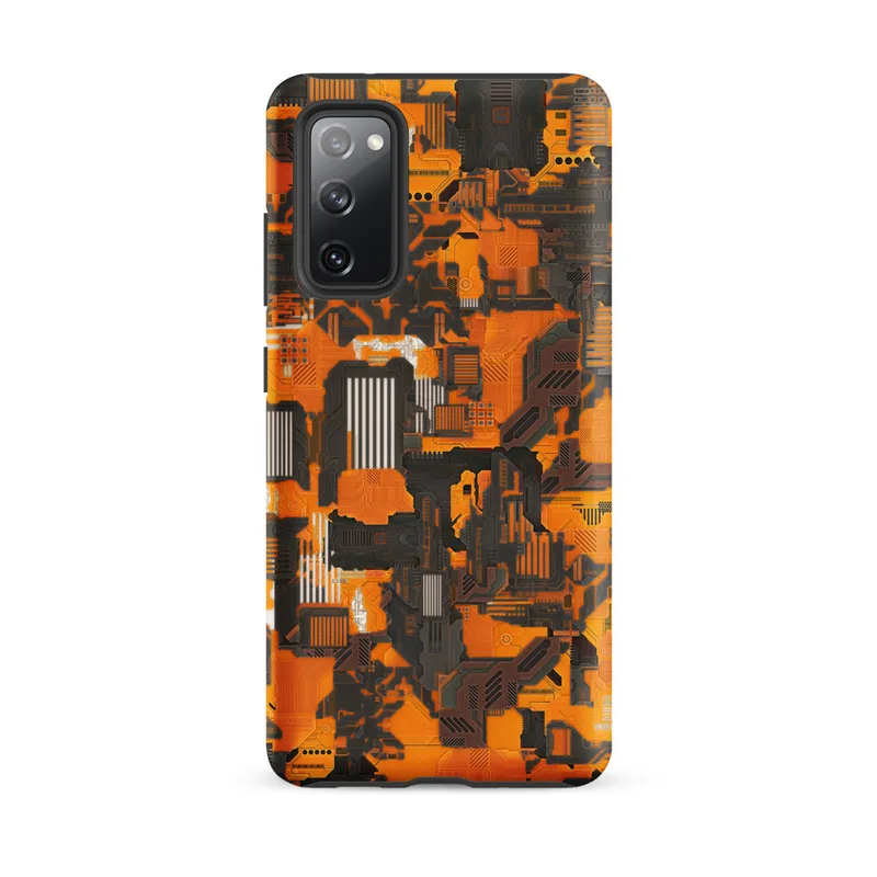 Matte Circuit Camo Mech Warfare Tough Case for Samsung — dense cyberpunk camouflage pattern of interlocking circuit board